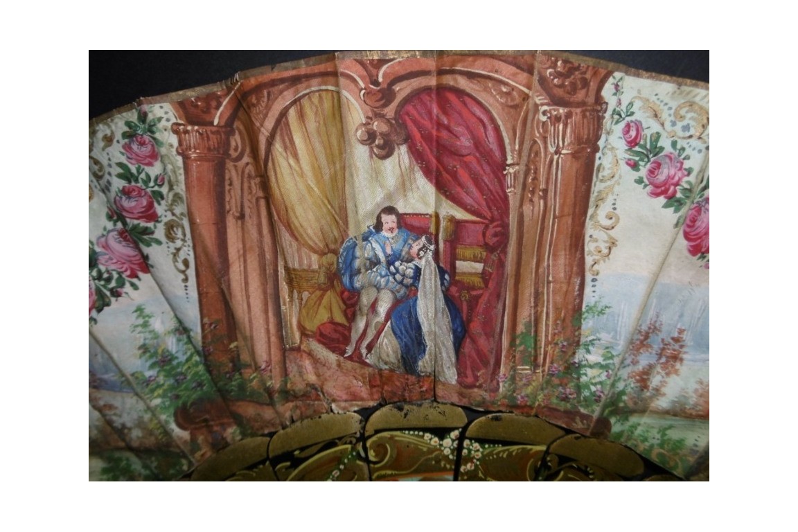 King Athur and Guinevere ... and volcano, fan circa 1850