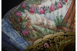 Arthur et Guenièvre... et un volcan, éventail vers 1850