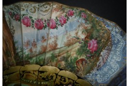 Arthur et Guenièvre... et un volcan, éventail vers 1850