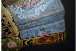 Arthur et Guenièvre... et un volcan, éventail vers 1850