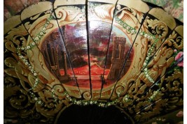 Arthur et Guenièvre... et un volcan, éventail vers 1850