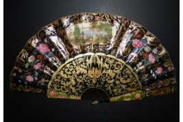 King Athur and Guinevere ... and volcano, fan circa 1850