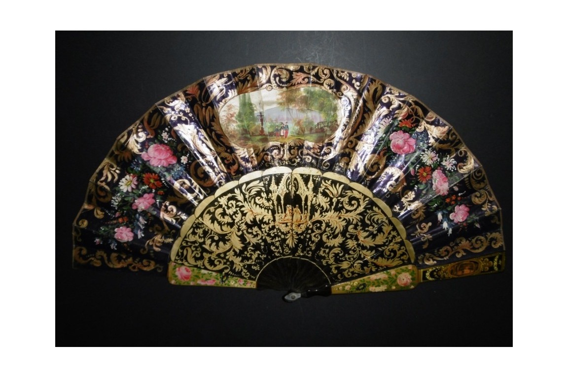 King Athur and Guinevere ... and volcano, fan circa 1850