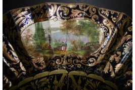 Arthur et Guenièvre... et un volcan, éventail vers 1850