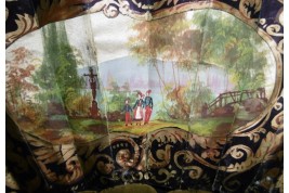 Arthur et Guenièvre... et un volcan, éventail vers 1850