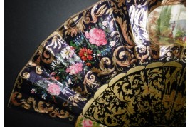 Arthur et Guenièvre... et un volcan, éventail vers 1850