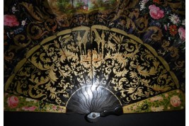 Arthur et Guenièvre... et un volcan, éventail vers 1850