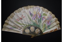 Iris and dragonfly, Art Nouveau fan by Daudet and Duvelleroy