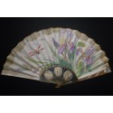 Iris et libellule, éventail Art Nouveau de Daudet et Duvelleroy