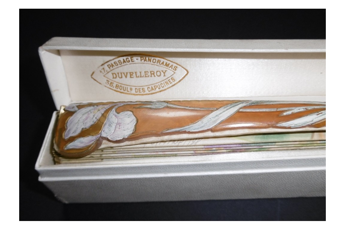 Iris et libellule, éventail Art Nouveau de Daudet et Duvelleroy