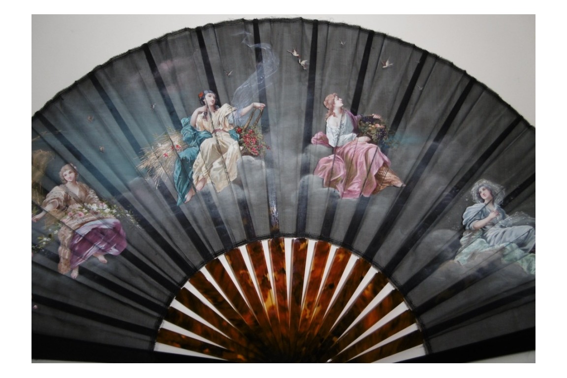 Nymphs of the four seasons, fan circa 1880-1890