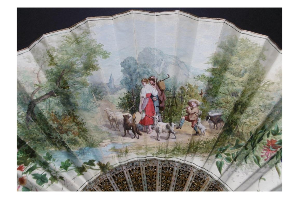 Love in the alpine pastures, fan by Lefrançois, 1879