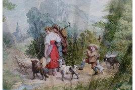 Love in the alpine pastures, fan by Lefrançois, 1879