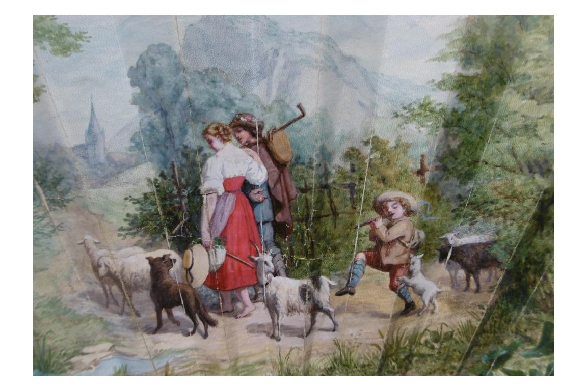 Love in the alpine pastures, fan by Lefrançois, 1879