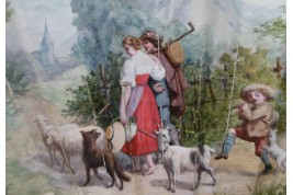 Love in the alpine pastures, fan by Lefrançois, 1879