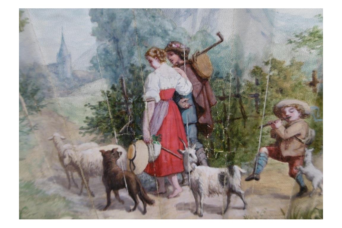 Love in the alpine pastures, fan by Lefrançois, 1879