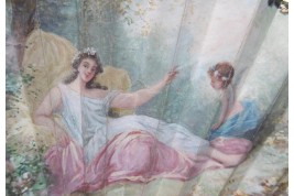 Nymphe de l'amour apaisée, éventail de Neiter et Kees vers 1900