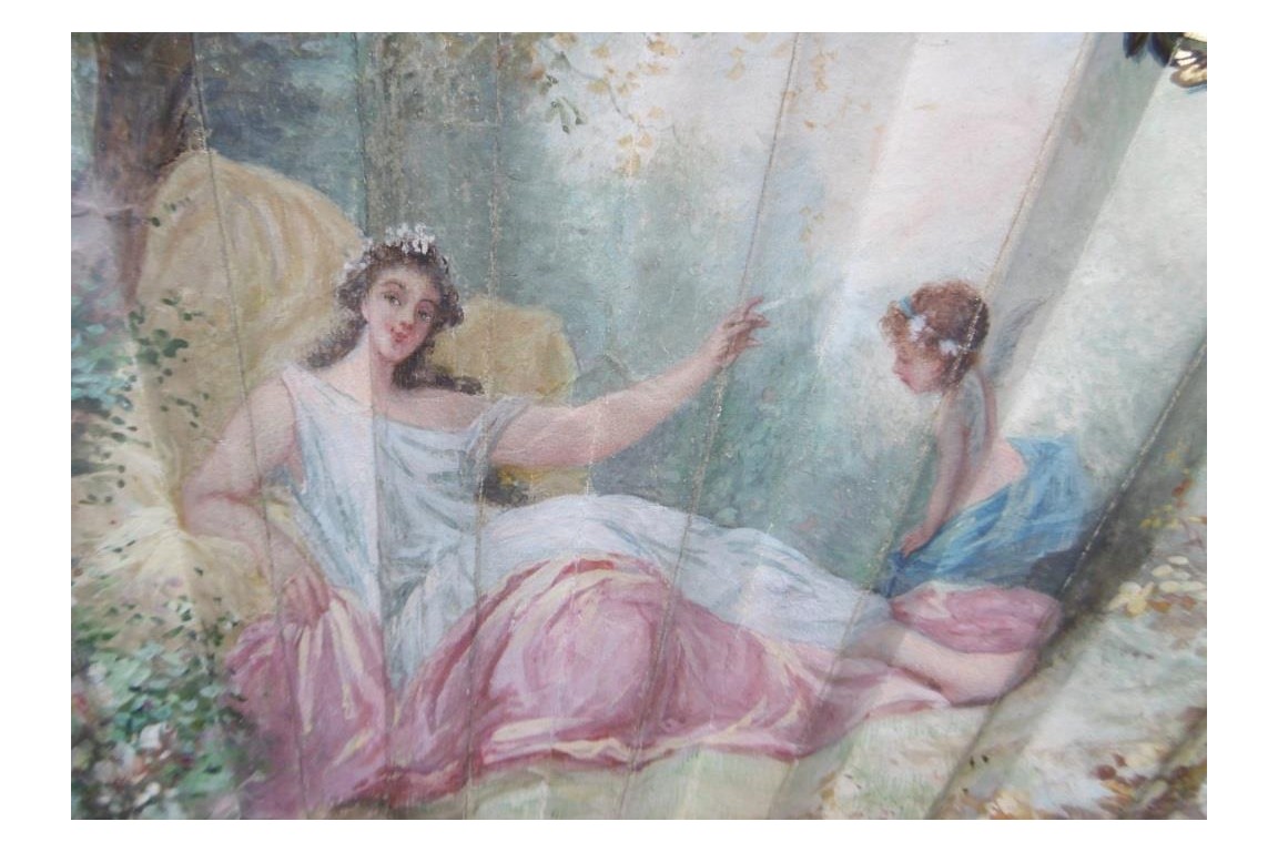 Nymphe de l'amour apaisée, éventail de Neiter et Kees vers 1900