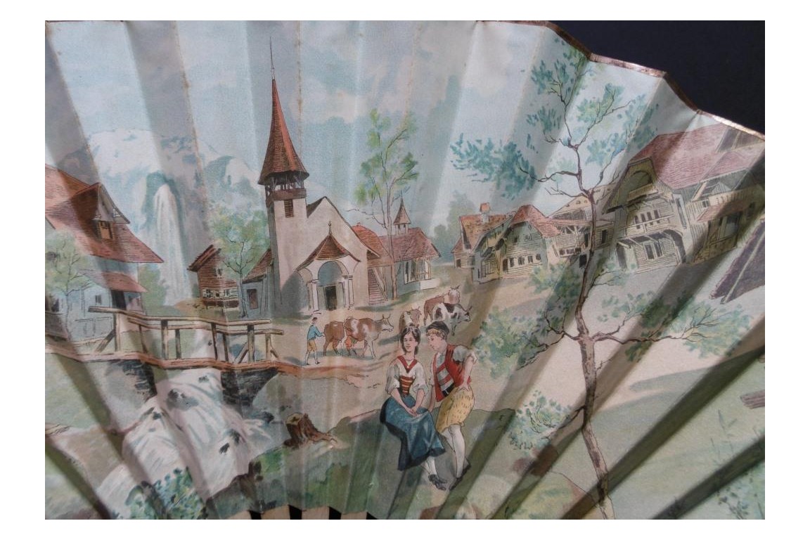 Éventail Souvenir du Village Suisse, exposition de Genève 1896
