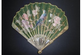 Bird and grappes, Duvelelroy fan circa 1900