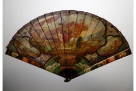 Nobles arriving at the port, late 19th century fan. Spain ?