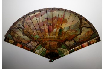 Nobles arriving at the port, late 19th century fan. Spain ?