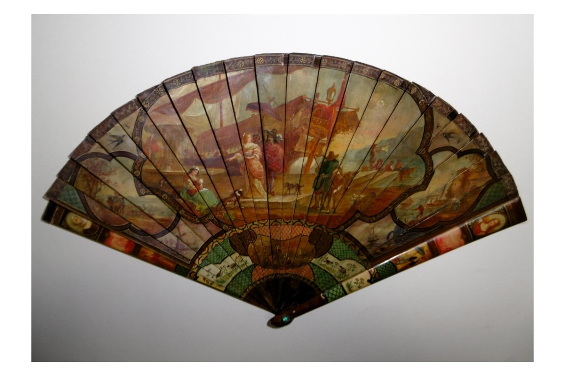 Nobles arriving at the port, late 19th century fan. Spain ?