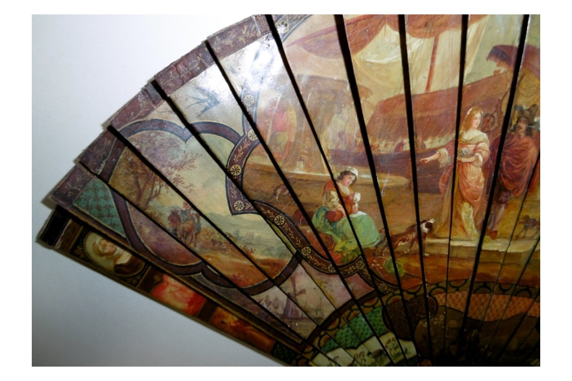 Nobles arriving at the port, late 19th century fan. Spain ?