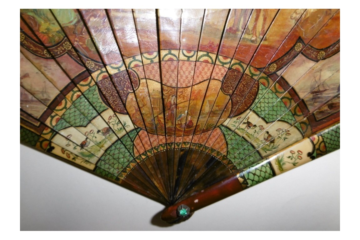 Nobles arriving at the port, late 19th century fan. Spain ?