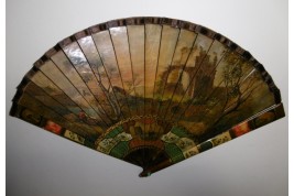 Nobles arriving at the port, late 19th century fan. Spain ?