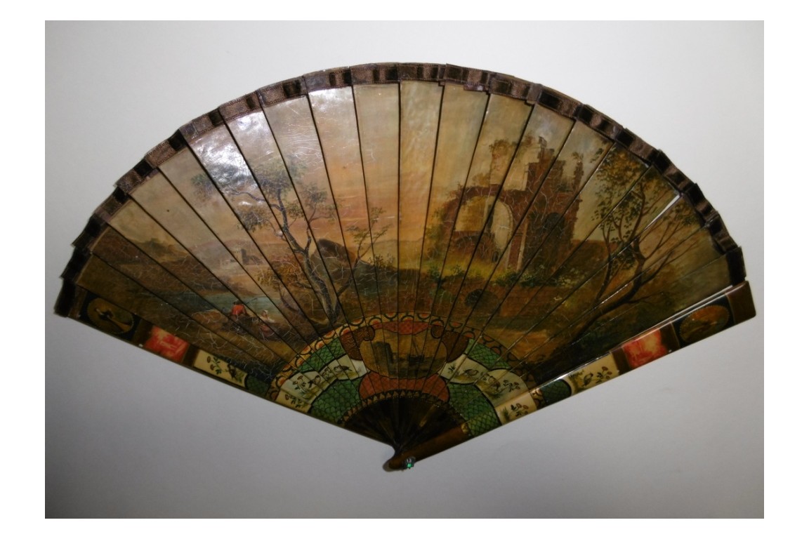 Nobles arriving at the port, late 19th century fan. Spain ?