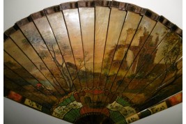 Nobles arriving at the port, late 19th century fan. Spain ?