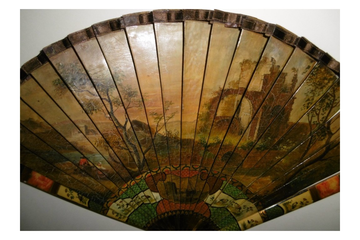 Nobles arriving at the port, late 19th century fan. Spain ?