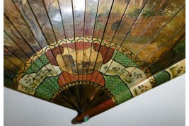 Nobles arriving at the port, late 19th century fan. Spain ?