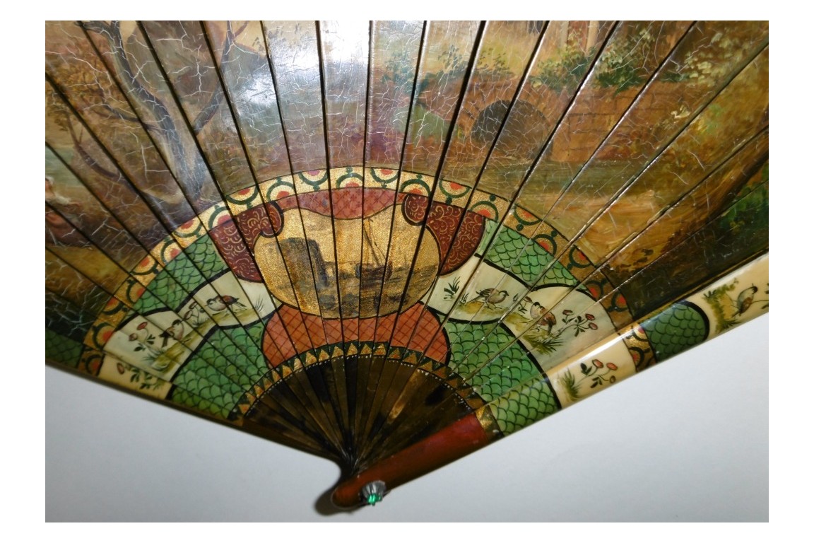 Nobles arriving at the port, late 19th century fan. Spain ?