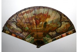 Nobles arriving at the port, late 19th century fan. Spain ?