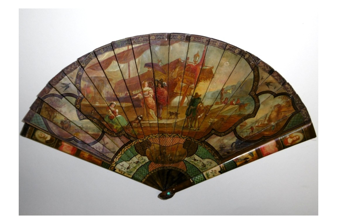 Nobles arriving at the port, late 19th century fan. Spain ?