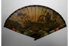 Nobles arriving at the port, late 19th century fan. Spain ?