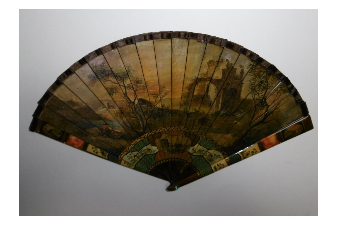 Nobles arriving at the port, late 19th century fan. Spain ?