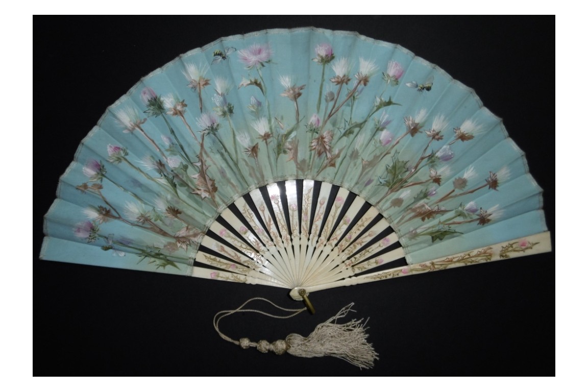 Bees and thistles, fan circa 1900