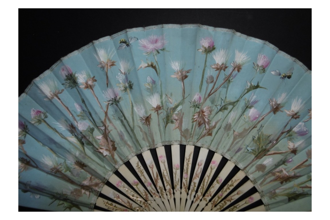 Bees and thistles, fan circa 1900