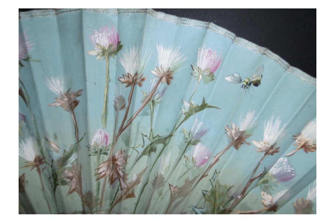 Bees and thistles, fan circa 1900