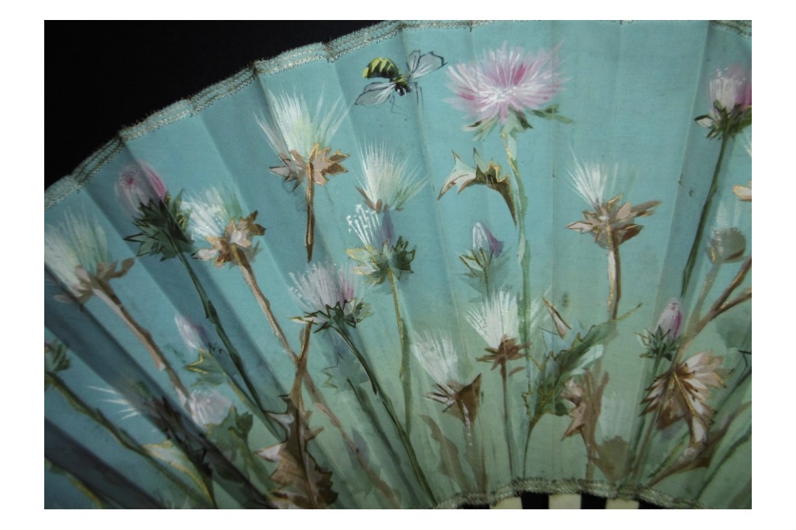 Bees and thistles, fan circa 1900