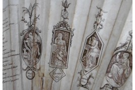 Les vices et les vertus néo-classique, éventail jeu vers 1790-1795