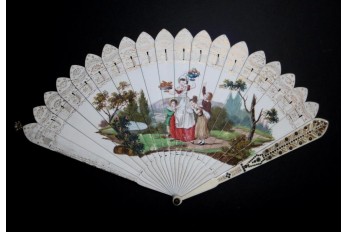 Snack time, dance card fan, circa 1820-30