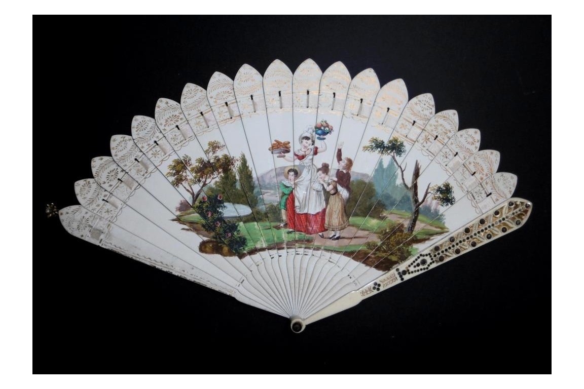 Snack time, dance card fan, circa 1820-30
