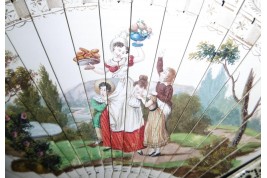 Snack time, dance card fan, circa 1820-30