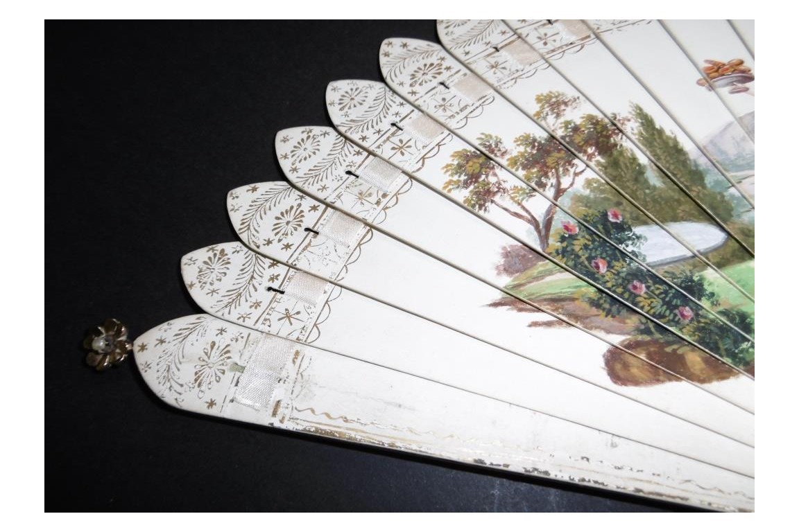 Snack time, dance card fan, circa 1820-30