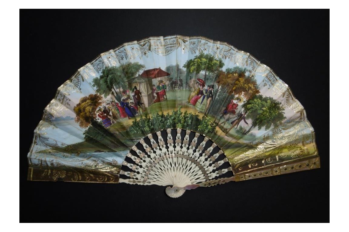 Patinage l'hiver et mondanités l'été, éventail vers 1830