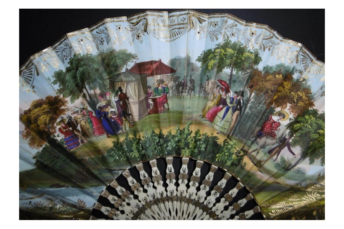 Patinage l'hiver et mondanités l'été, éventail vers 1830